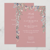 Invitation Fleurs sauvages Rose Poussiéreuse Code QR Mariage (Devant / Derrière)