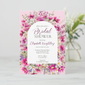 Invitation Fleurs sauvages rose vif Floral Fête des mariées B (Debout devant)