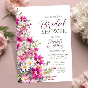 Invitation Fleurs sauvages rose vif Floral Fête des mariées B
