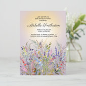 Invitation Fleurs sauvages rose violet jaune 80e anniversaire (Debout devant)