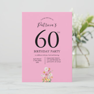 Invitation Fleurs sauvages roses 60e anniversaire