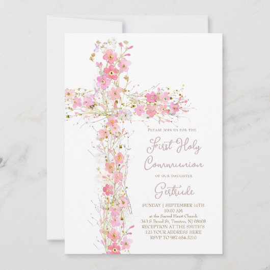 Invitation fleurs sauvages roses croisent la première sainte (Devant)