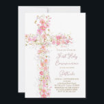 Invitation fleurs sauvages roses croisent la première sainte<br><div class="desc">Première invitation à la communion</div>