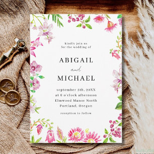 Invitation Fleurs sauvages roses mariage jardin poussiéreux m