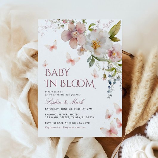 Invitation Fleurs sauvages Roses Rustiques Baby In Bloom Invi