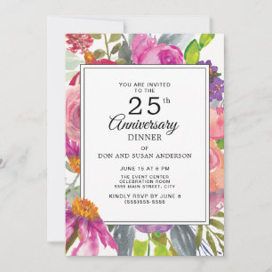 Invitation Fleurs sauvages roses violettes 25e anniversaire d