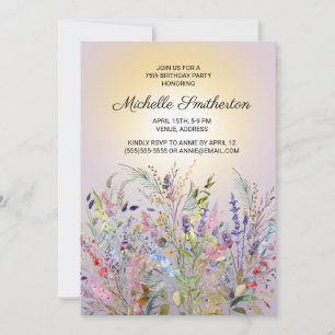 Invitation Fleurs sauvages roses violettes jaunes 75e anniver