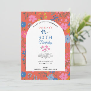 Invitation Fleurs sauvages rouges Boho 30ème 40ème anniversai