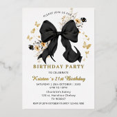 Invitation Fleurs Sauvages Ruban Noir Élégant Or (Recto)