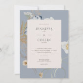 Invitation Fleurs sauvages rustiques sur Dusty Blue Mariage (Devant)