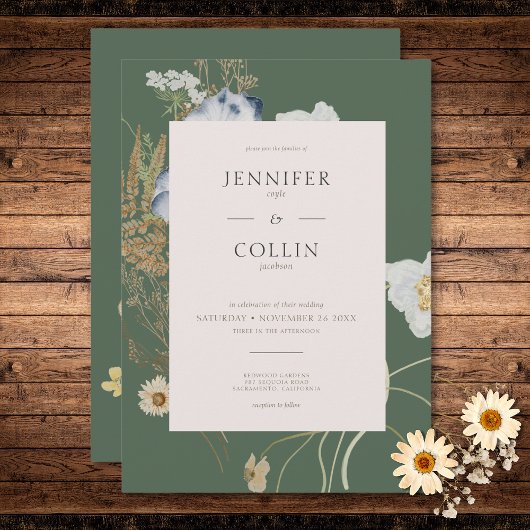 Invitation Fleurs sauvages rustiques sur le Mariage Sage Gree