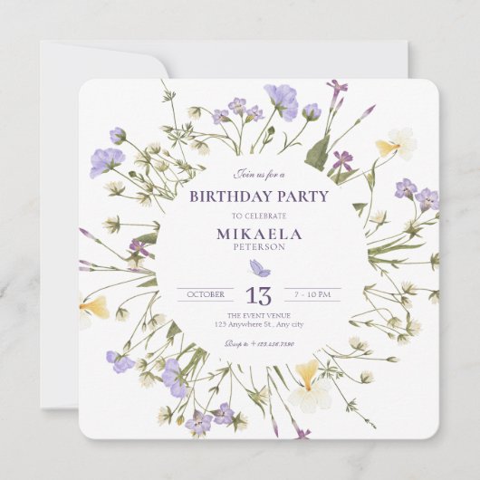 Invitation Fleurs sauvages rustiques violettes (Devant)