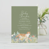 Invitation Fleurs sauvages | Sage Green | Baby shower neutre (Debout devant)