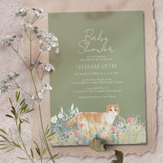 Invitation Fleurs sauvages | Sage Green | Baby shower neutre