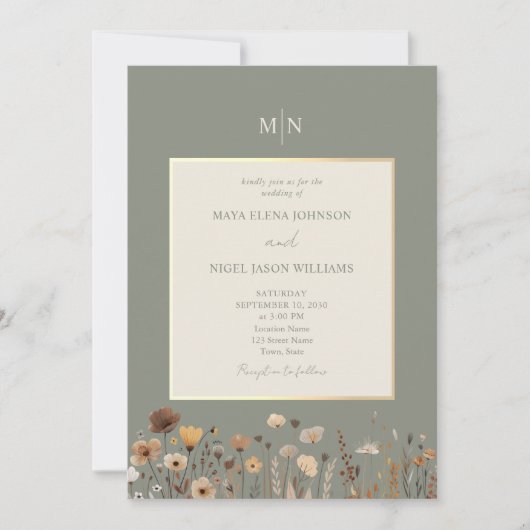 Invitation Fleurs sauvages Sage Green Boho (Devant)