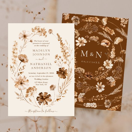 Invitation Fleurs sauvages séchées Tons terre Boho Jardin Mar