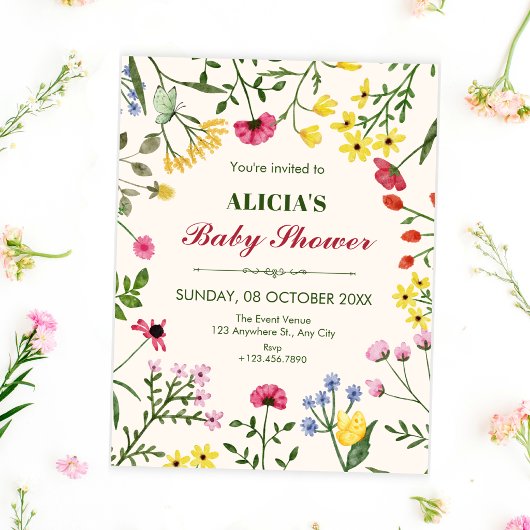 Invitation Fleurs sauvages shower bébé