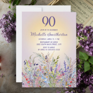 Invitation Fleurs sauvages Soleil Violet 90e anniversaire fem