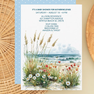 Invitation Fleurs sauvages sur le Baby shower de plage Invita