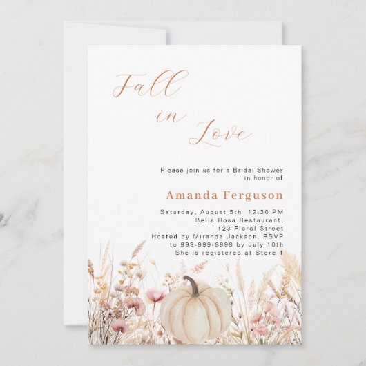 Invitation Fleurs sauvages tombent amour citrouille Fête des (Devant)