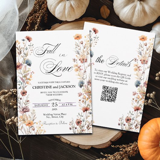 Invitation Fleurs sauvages tombent dans l'amour QR Code Maria