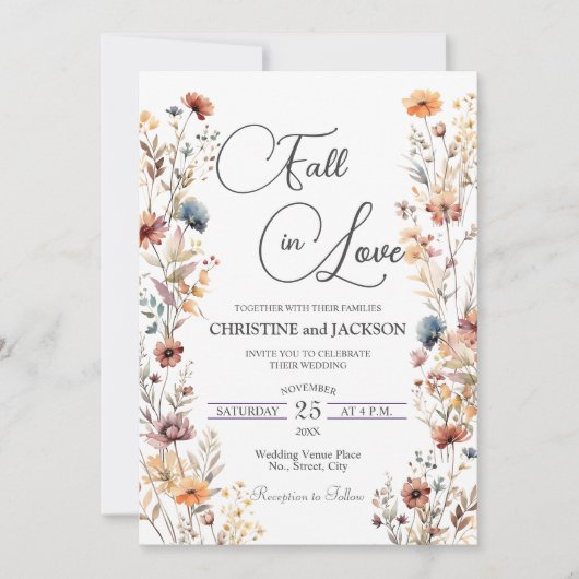 Invitation Fleurs sauvages tombent dans l'amour QR Code Maria (Devant)