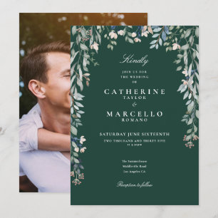 Invitation Fleurs sauvages vert émeraude Photo de mariage flo