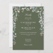 Invitation Fleurs sauvages vert olive Mariage de verdure fleu (Devant)