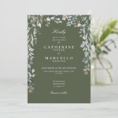 Invitation Fleurs sauvages vert olive Mariage de verdure fleu (Debout devant)