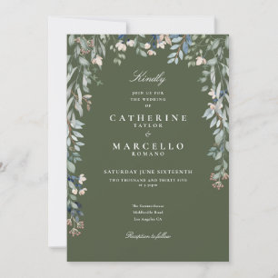 Invitation Fleurs sauvages vert olive Mariage de verdure fleu