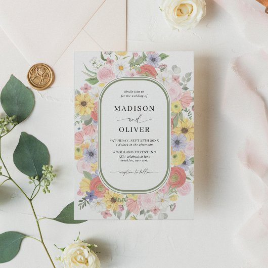 Invitation Fleurs sauvages vertes Floral Aquarelle Mariage