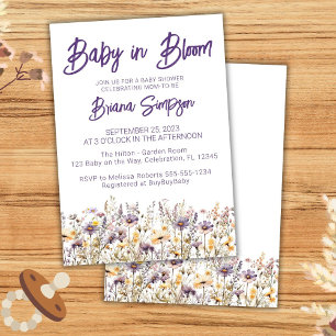 Invitation Fleurs sauvages violets Baby shower neutre entre l