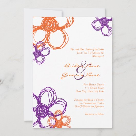 Invitation Fleurs sauvages violettes et oranges 5x7 Invitatio (Devant)
