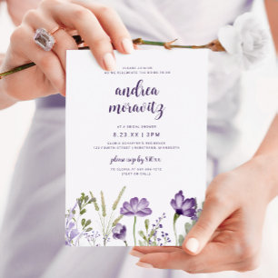 Invitation Fleurs sauvages violettes Mariage champêtre