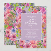 Invitation Fleurs sauvages violettes roses 25e anniversaire d (Devant / Derrière)