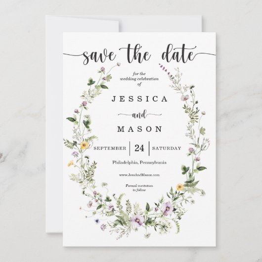 Invitation Fleurs sauvages Whimsical Rustique Mariage Enregis (Devant)