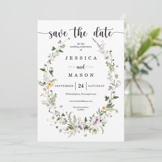 Invitation Fleurs sauvages Whimsical Rustique Mariage Enregis (Debout devant)