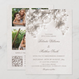 Invitation Fleurs sculptées en ivoire Roses 3D Mariage