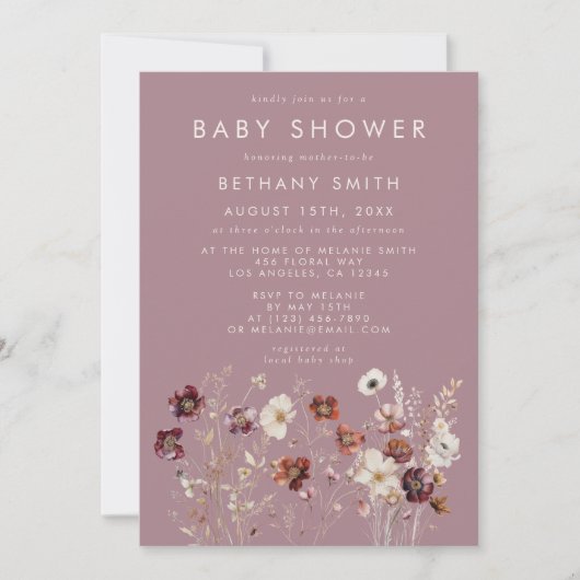 Invitation Fleurs séchées à la chute Whimsical Baby shower ma (Devant)