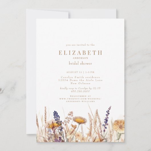 Invitation Fleurs Séchées Aquarelle Réception de Mariage Neut (Devant)