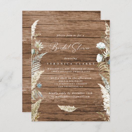 Invitation Fleurs séchées Boho et Fête des mariées de texture (Devant / Derrière)