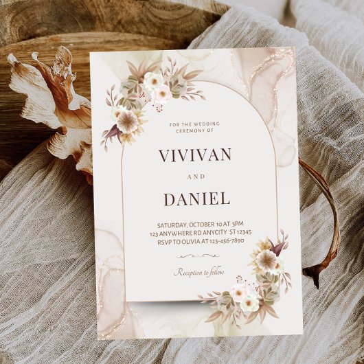 Invitation Fleurs séchées rustiques Fête des mariées