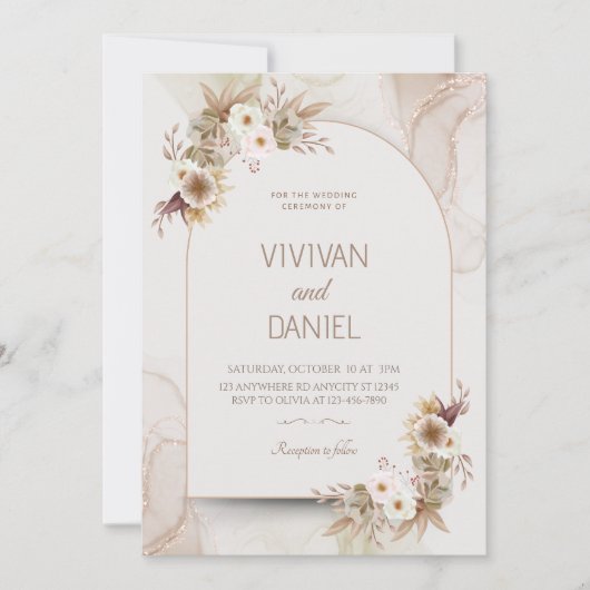 Invitation Fleurs séchées rustiques Fête des mariées (Devant)