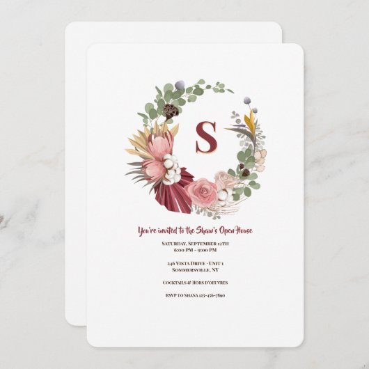 Invitation Fleurs séchées Wreath (Devant / Derrière)