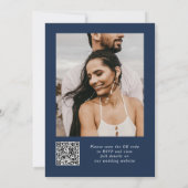 Invitation Fleurs simples bleu marine Code QR et mariage phot (Dos)