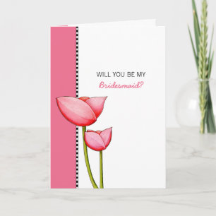 Invitation Fleurs simples rose Be My Bridesmaid Card