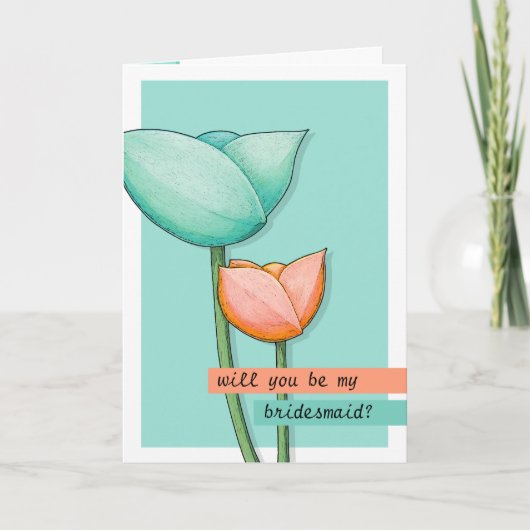Invitation Fleurs simples turquoise orange Be My Bridesmaid C (Devant)