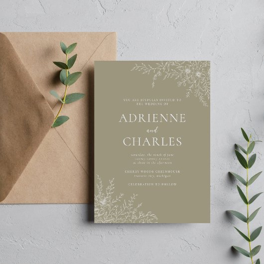 Invitation Fleurs Simplicité 1 Mariage Minimal Vert de mousse