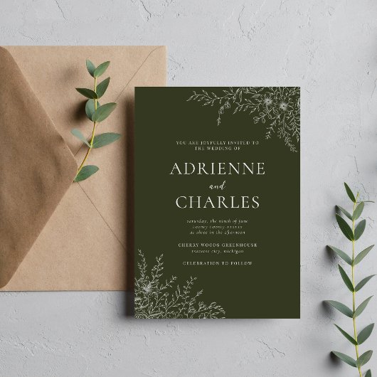 Invitation Fleurs Simplicité 1 Mariage Minimal Vert Olive