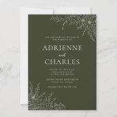 Invitation Fleurs Simplicité 1 Mariage Minimal Vert Olive (Devant)